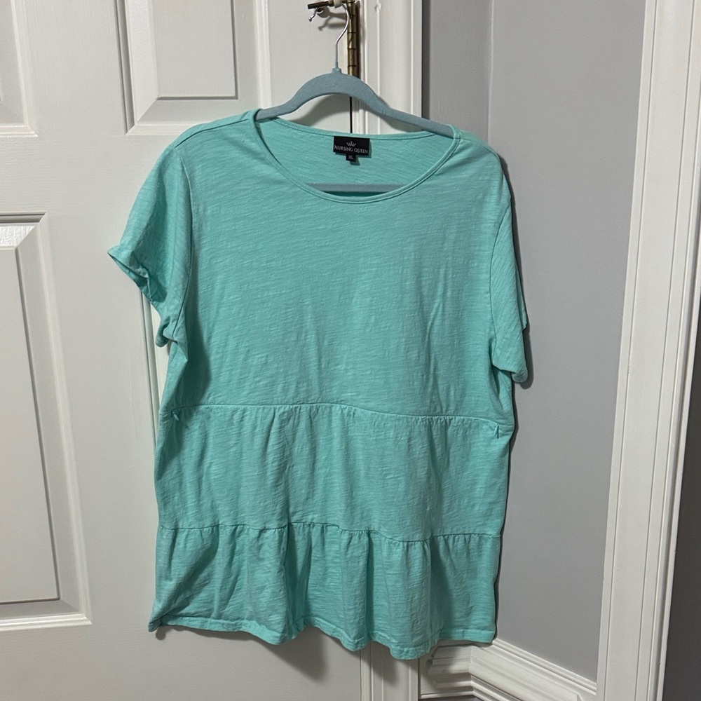 Nursing Queen Mint Ruffle Top